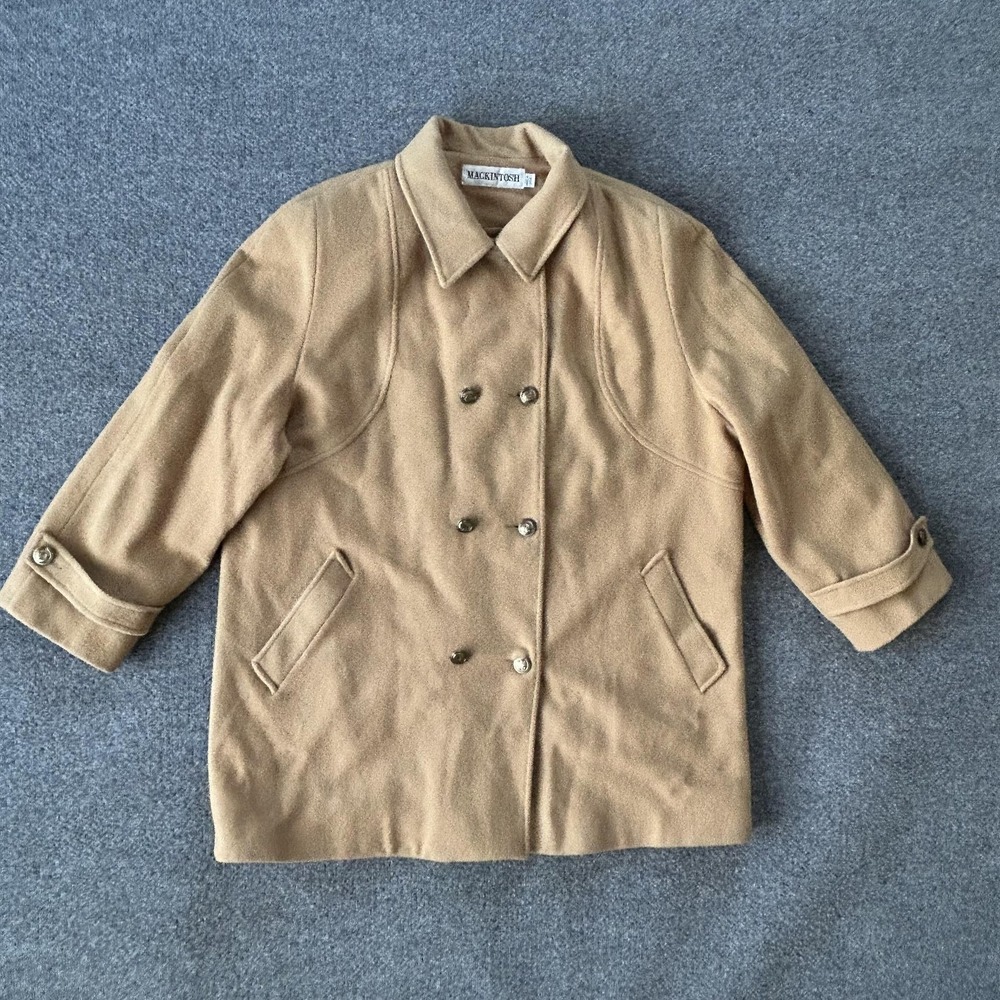 Mackintosh Pea Coat‎ Womens 12 Beige 100% Wool Double Breasted Mid Length